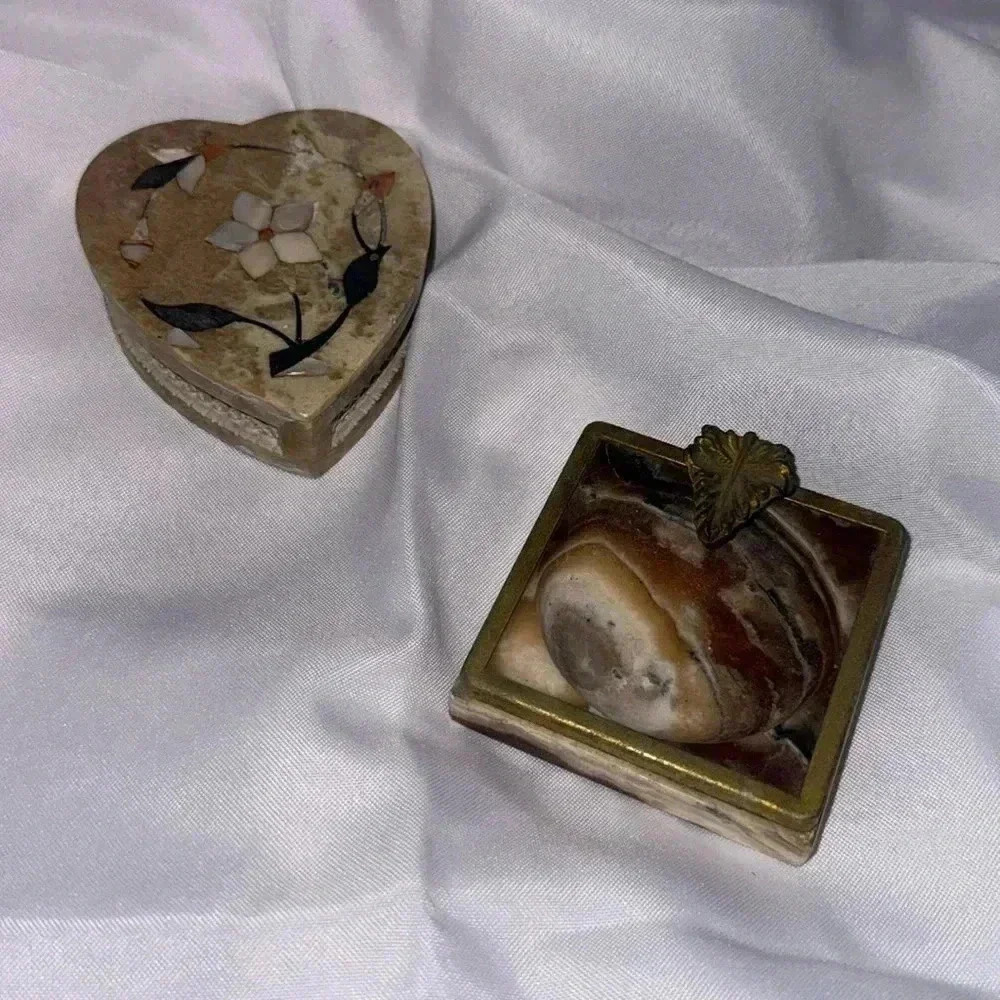 Vintage Art Deco Onyx Marble Ashtray & Heart Trinket Box Set